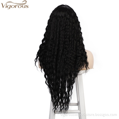 Vigorous Cheap Kinky Curly Wigs Long Synthetic Wigs For Women Middle Part Natual Black Wigs Heat Resistant Fiber Wholesale Price